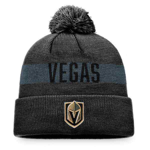 ファナティクス メンズ 帽子 アクセサリー Vegas Golden Knights Fanatics Branded Fundamental Patch Cuffed Knit Hat with Pom Charcoaの通販は