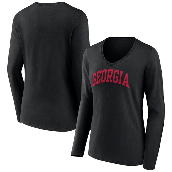 ファナティクス レディース Tシャツ トップス Georgia Bulldogs Fanatics Branded Women's Basic Arch Long Sleeve VNeck TShirt Blackの通販は