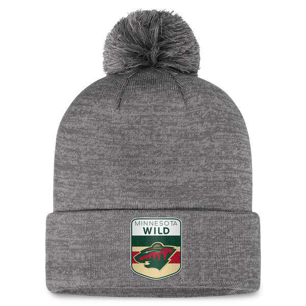 ファナティクス メンズ 帽子 アクセサリー Minnesota Wild Fanatics Branded Authentic Pro Home Ice Cuffed Knit Hat with Pom Grayの通販は