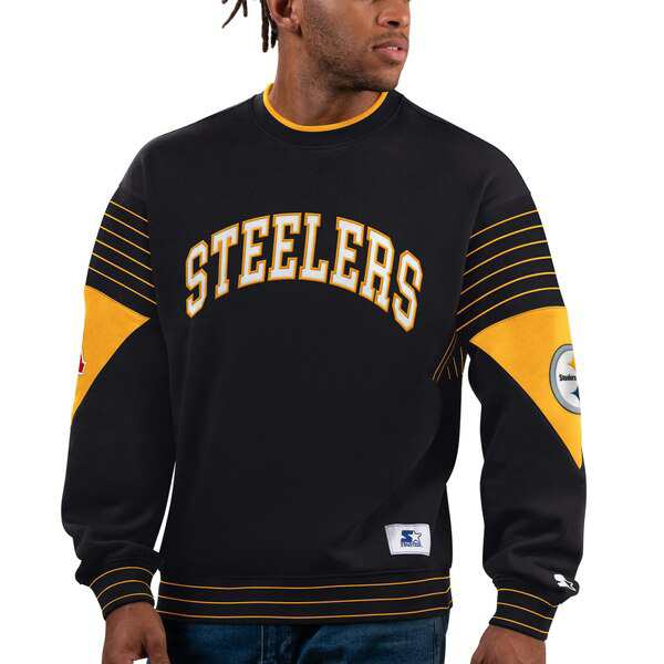 スターター メンズ パーカー・スウェットシャツ アウター Pittsburgh Steelers Starter FaceOff Pullover Sweatshirt Blackの通販は