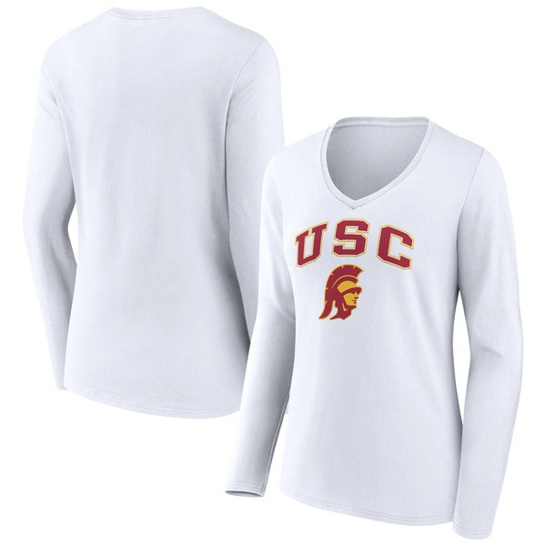 ファナティクス レディース Tシャツ トップス USC Trojans Fanatics Branded Women's Campus Long Sleeve VNeck TShirt Whiteの通販は