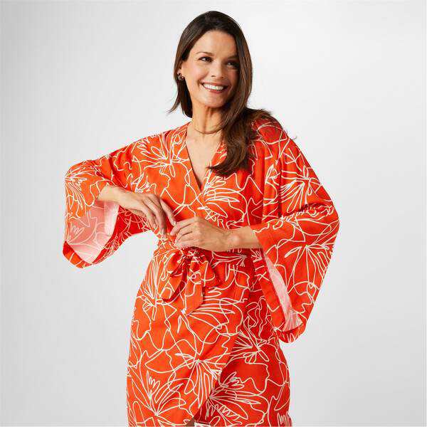 ビバ レディース ワンピース トップス Biba Kimono Wrap Dress Line Print