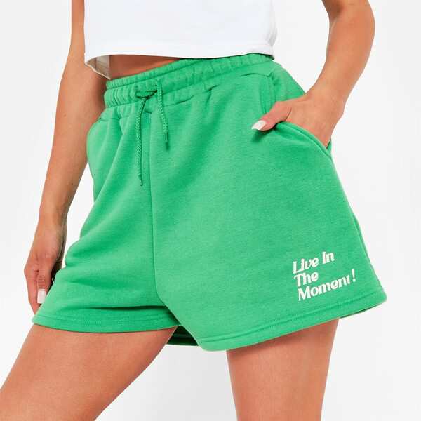 アイソウイットファースト レディース カジュアルパンツ ボトムス Live In The Moment Graphic Jogger Shorts  BRIGHT GREEN