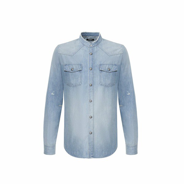 バルマン メンズ シャツ トップス Logo Denim Shirt Blueの通販はau