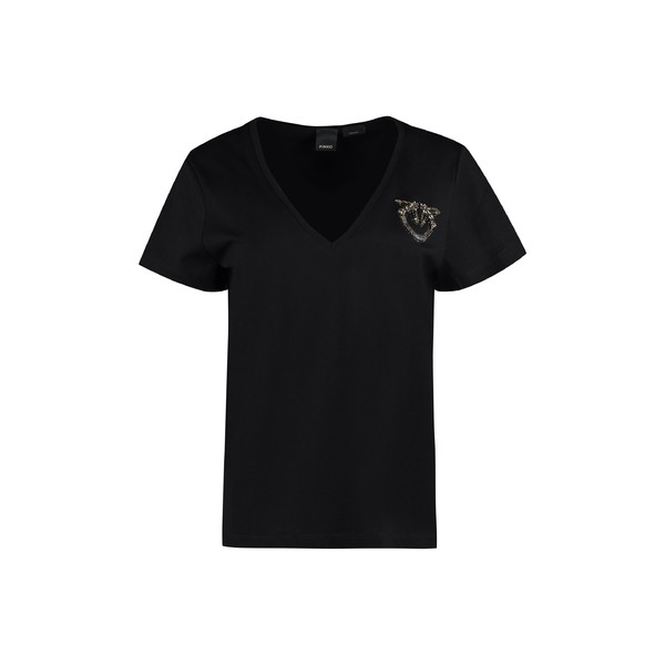 ピンコ レディース Tシャツ トップス Embellished Cotton T-shirt Nero