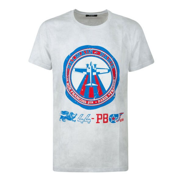 バルマン メンズ Tシャツ トップス Logo Print Regular T-shirt White Blue