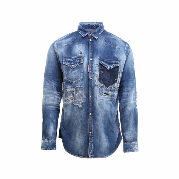 ディースクエアード メンズ シャツ トップス Logo Denim Shirt Blue｜au PAY マーケット