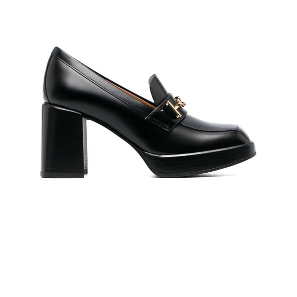 トッズ レディース ヒール シューズ Black Leather Heeled Loafers Nero