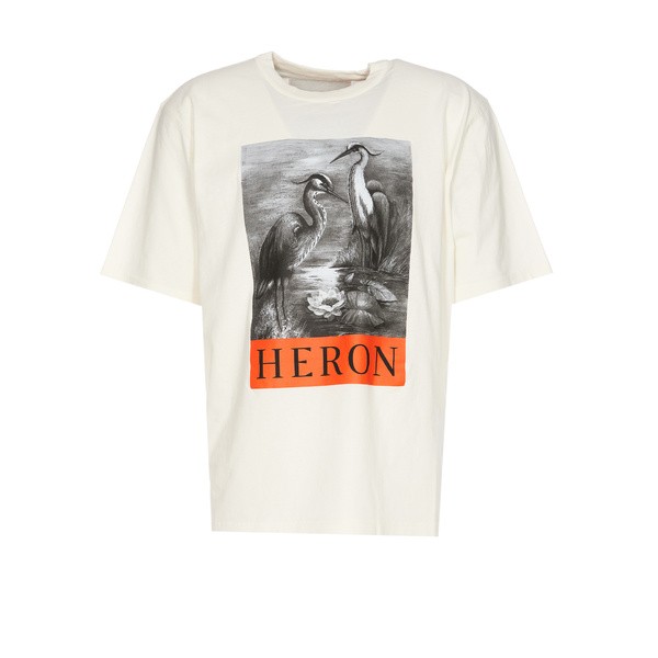ヘロン プレストン メンズ Tシャツ トップス Logo T-shirt Bianco arancio