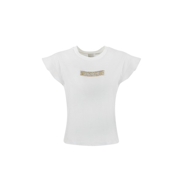 ピンコ レディース Tシャツ トップス T-shirt With Rhinestones Bianco