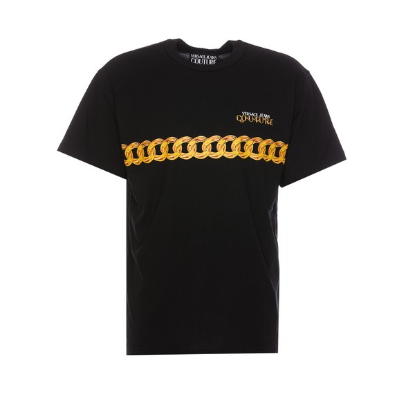 ベルサーチ メンズ Tシャツ トップス Chain Logo T-shirt BLACK GOLD