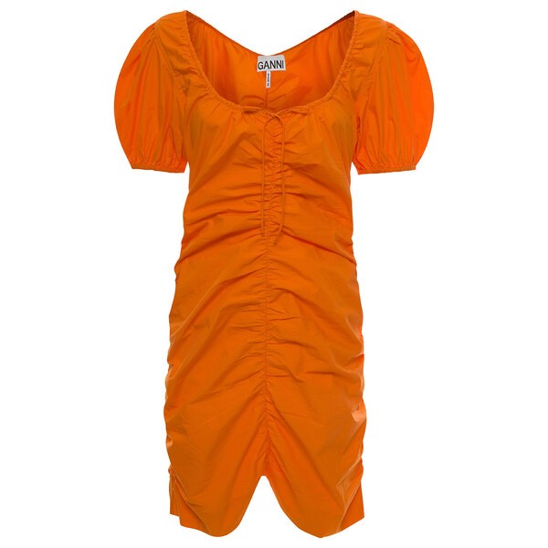 ガニー レディース ワンピース トップス Mini Gathered Orange Dress With Balloon Sleeves In Cotton Woman Orange 31,548円