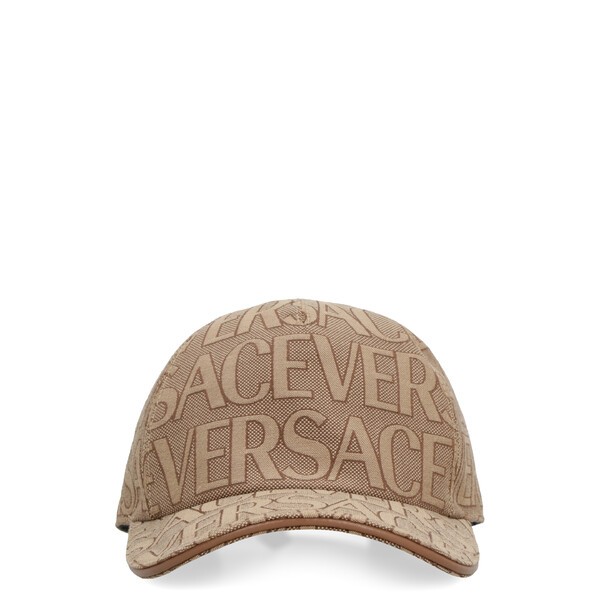 ヴェルサーチ メンズ 帽子 アクセサリー All Over Logo Baseball Cap Beige