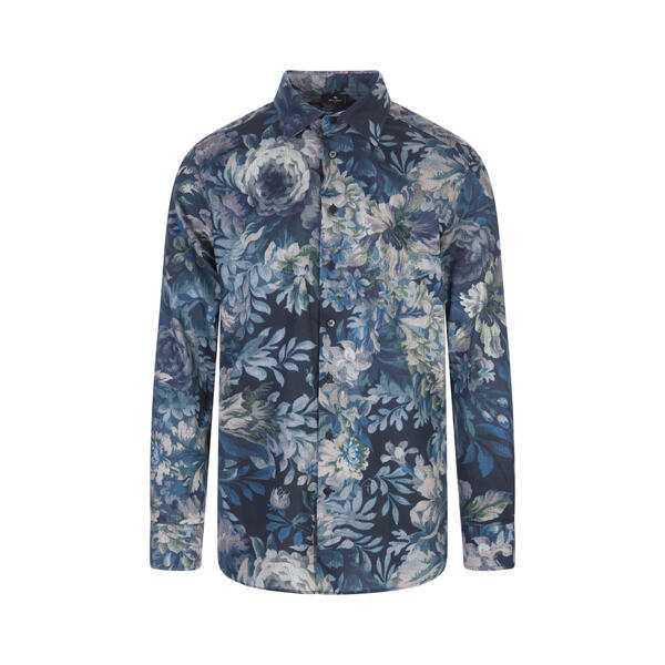 エトロ メンズ シャツ トップス Navy Blue Cotton Shirt With Floral