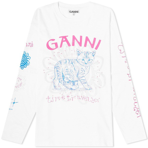 ガニー レディース Tシャツ トップス GANNI Cat Long Sleeve T-Shirt