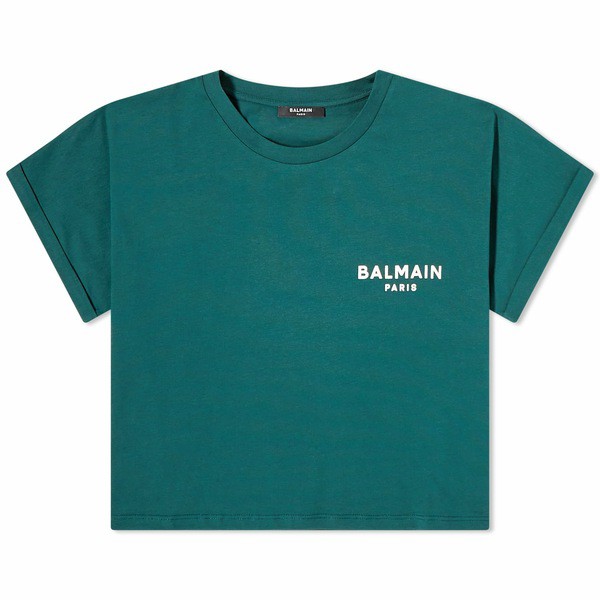 バルマン レディース カットソー トップス Balmain Flock Logo Crop T