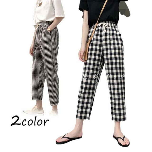 レディースパンツ チェック柄 女の子 韓流 ゆったり 綿麻 カジュアル 春夏 薄手 カプリパンツ ハレムパンツの通販はau Pay マーケット Gabrics