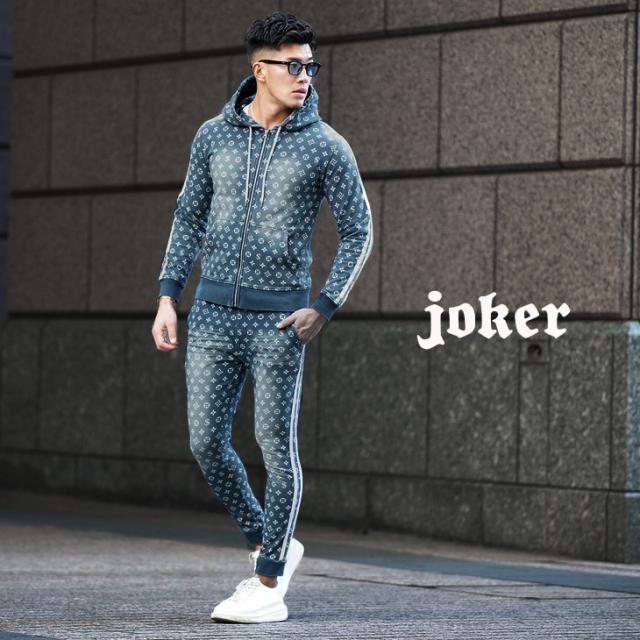 セットアップ メンズ カジュアル スウェット スウェットデニム デニム カットデニム ジョガーパンツ ライン 上下 パーカー 夏新作 夏服 の通販はau Pay マーケット Joker