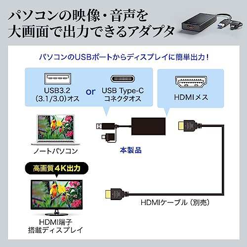 サンワサプライ USB A/Type-C両対応HDMIディスプレイアダプタ(4K/30Hz