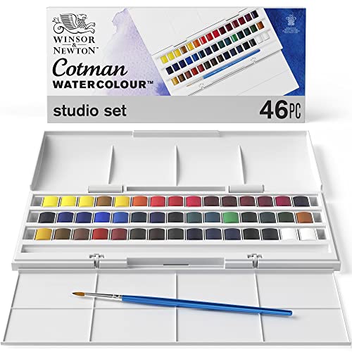 Winsor ＆ Newton ウィンザー＆ニュートン 水彩絵具 コットマン ウォーターカラー スタジオセット ハーフパ・・・