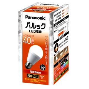 パナソニック パルックLED電球　口金：E26　下方向40形　電球色１個
