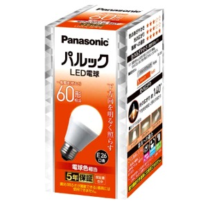 パナソニック パルックLED電球　口金：E26　下方向60形　電球色１個