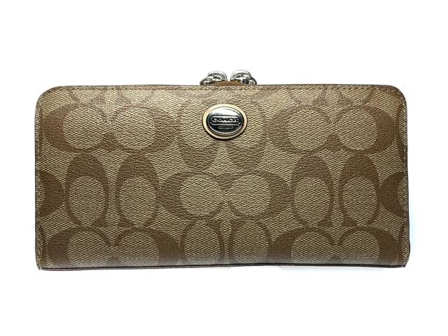 コーチ Coach 長財布 レディース シグネチャー柄 カーキ ベージュ Pvc 塩化ビニール レザー 中古 20200514の通販はau Pay マーケット ブランディア Au Pay マーケット店
