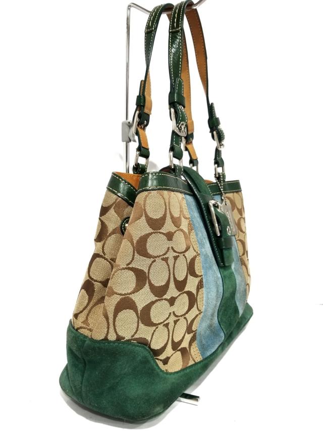 コーチ Coach トートバッグ レディース シグネチャー柄 7054 カーキ グリーン ブルー スエード ジャガード レザー 中古 20200613の通販はau Pay マーケット ブランディア Au Pay マーケット店