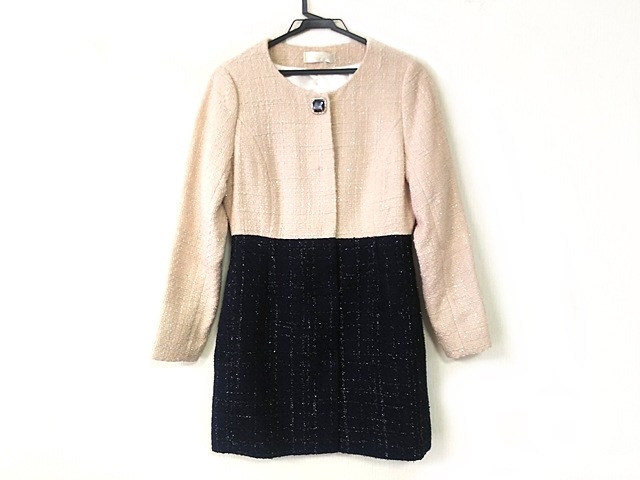 ミシェルマカロン Michell Macaron コート サイズm レディース 美品 ネイビー ベージュ ビジューボタン ラメ 中古 0726の通販はau Pay マーケット ブランディア Au Pay マーケット店
