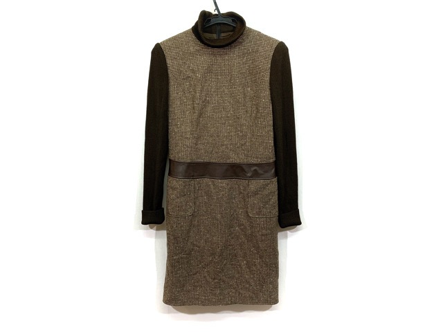 超大特価 ミスアシダ Miss Ashida ワンピース サイズ11 M レディース 美品 ベージュ ダークブラウン 半袖 ひざ丈 クライマックスセール再値下げ Www Centrodeladultomayor Com Uy