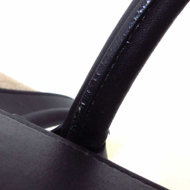 セリーヌ CELINE ハンドバッグ レディース ラゲージミディアムショッパー 黒×白×ライトブラウン レザー【中古】20231009