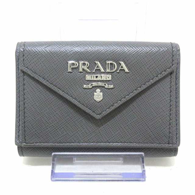 プラダ PRADA 3つ折り財布 レディース 美品 - 1MH021 グレー レザー