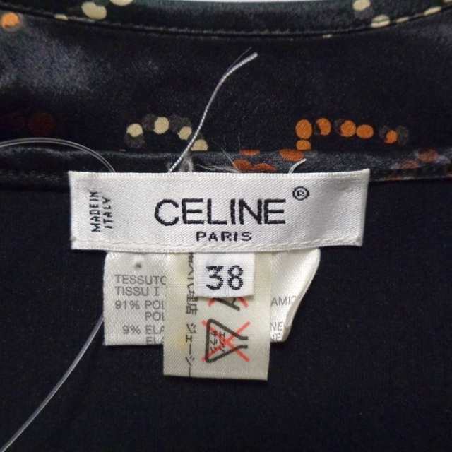 セリーヌ CELINE 長袖カットソー サイズ38 M レディース 美品 - 黒×ブラウン×アイボリー クルーネック【中古】20230907