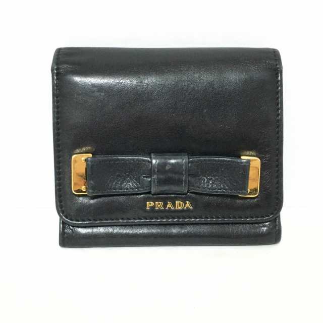 プラダ PRADA 3つ折り財布 レディース - 黒×ゴールド リボン レザー×金属素材【中古】20231015｜au PAY マーケット