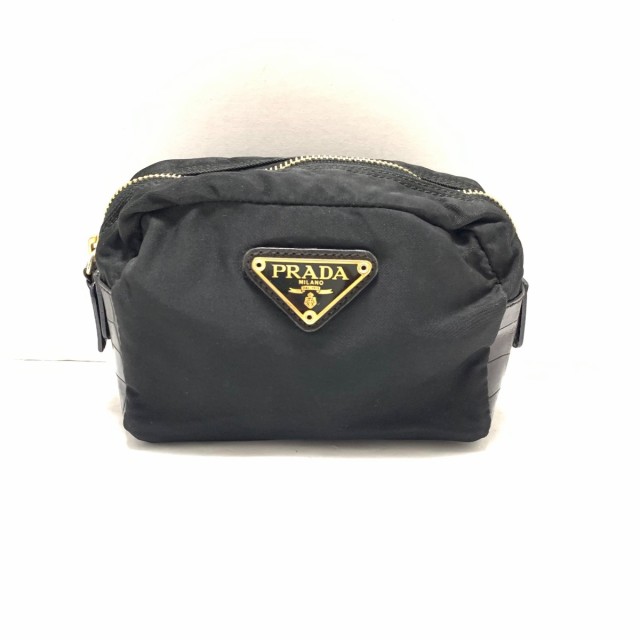 プラダ PRADA ポーチ レディース 美品 - 黒×ゴールド ナイロン×レザー【中古】20230913｜au PAY マーケット