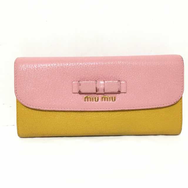 ミュウミュウ miumiu 長財布 レディース - ピンク×イエロー リボン