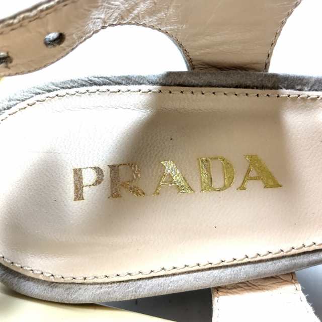 プラダ PRADA サンダル 36 レディース 美品 - グレー ウェッジソール 
