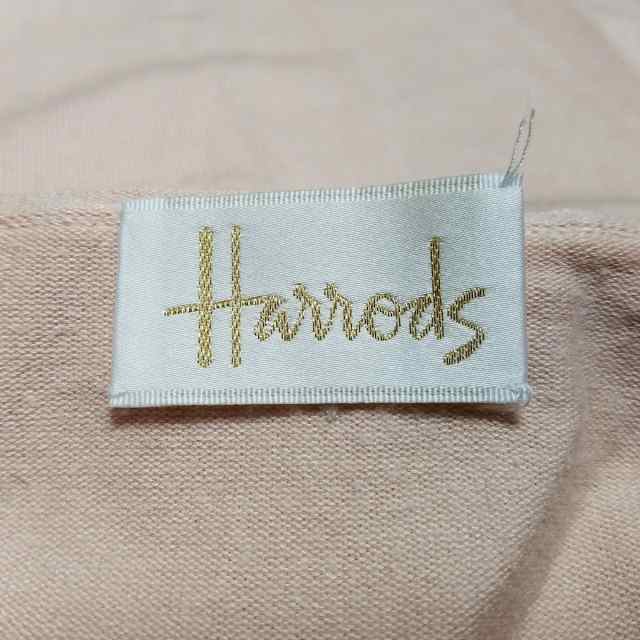 ハロッズ HARRODS カーディガン レディース ピンクベージュ シルク混/フリル/ビーズ【中古】20230107