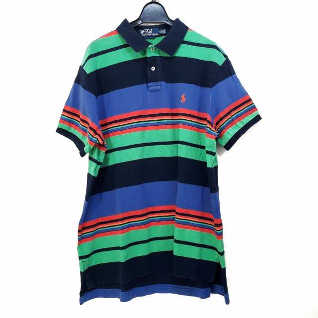 ポロラルフローレン POLObyRalphLauren 半袖ポロシャツ サイズXL メンズ 美品 - ダークネイビー×黒×レッド  ボーダー【中古】20220906｜au PAY マーケット