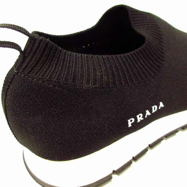 プラダ PRADA スリッポン 35 レディース - 黒×白 ナイロン