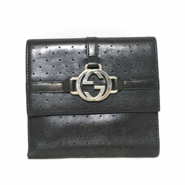 グッチ GUCCI Wホック財布 レディース - 115080 黒 レザー【中古