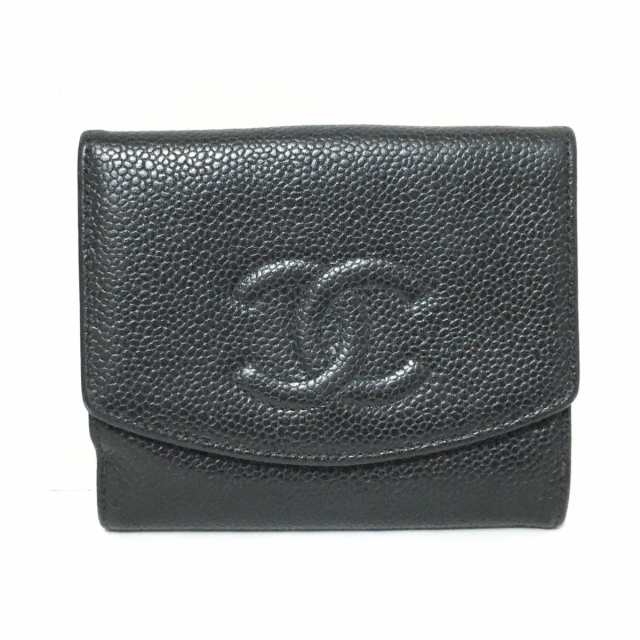 シャネル CHANEL Wホック財布 レディース - 黒 ココマーク キャビア