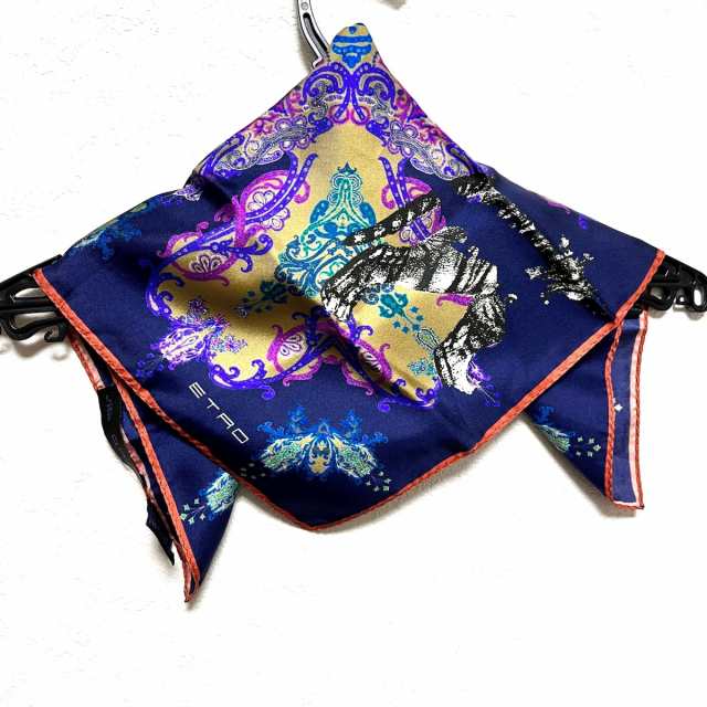 エトロ ETRO スカーフ レディース 美品 - ダークネイビー×カーキ×マルチ ペイズリー柄/トラ【中古】20230330