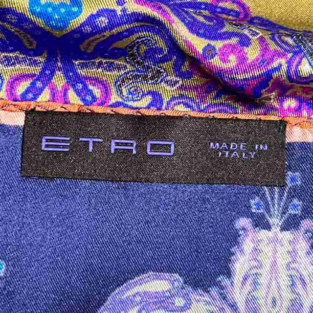 エトロ ETRO スカーフ レディース 美品 - ダークネイビー×カーキ×マルチ ペイズリー柄/トラ【中古】20230330