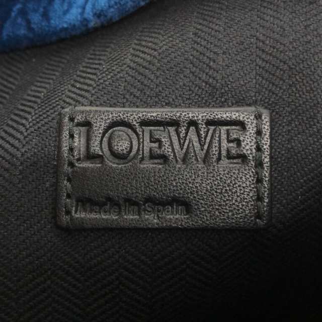 ロエベ LOEWE クラッチバッグ レディース Tポーチ ネイビー 型押し加工 ベロア【中古】20230602