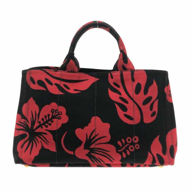 プラダ PRADA トートバッグ レディース CANAPA B2642B 黒×レッド 花柄