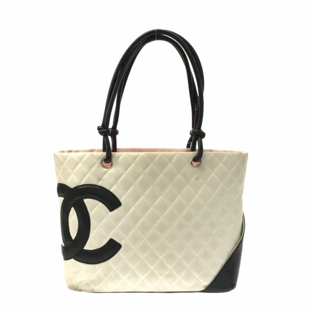 シャネル CHANEL トートバッグ レディース カンボンラインラージトート 白×黒 ラムスキン【中古】20230818｜au PAY マーケット