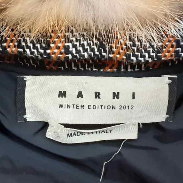 マルニ MARNI ダウンコート サイズ36 S レディース 美品 - 黒×オレンジ×マルチ 長袖/チェック柄/冬【中古】20230525