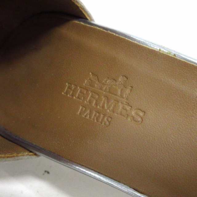 エルメス HERMES パンプス 34 1/2 レディース シルバー×グレージュ オープントゥ/タッセル レザー×スエード【中古】20230606