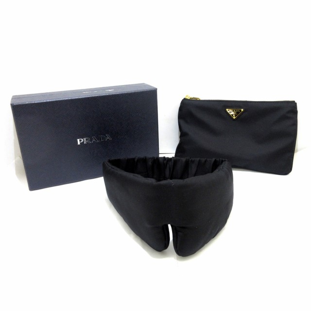 プラダ PRADA 小物 レディース 美品 ツイル トラベルマスク 1RT004 黒 アイマスク シルク【中古】20230612